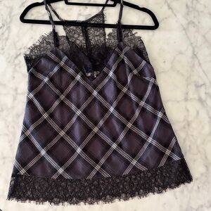 Gold Hawk Charcoal Plaid Cami with Lace;  SMALL  Adjustable Straps